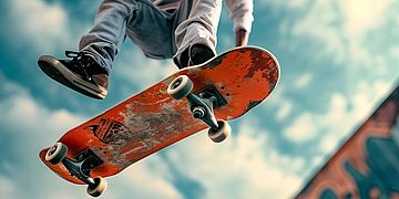 Skateboarder:in im Sprung