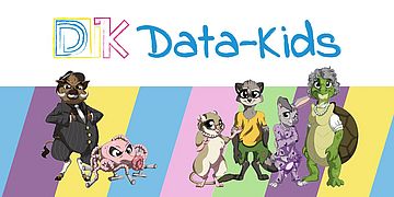 Logo von data-kids.de mit Illustrationen der tierischen Freunde